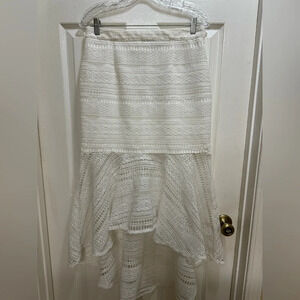 Two Sisters The Label White Midi Skirt Knit Pattern Hi Low Boho Romantic 8 *Read